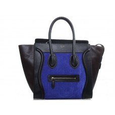 Celine Luggage Medium Tote z telecí kůže, černá/semišová modrá