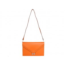 Hermes Pilot Envelope Clutch Orange Se Stříbrným Hardwarem