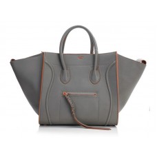 Celine Luggage Phantom Square Tote Bag - šedá s oranžovým lemováním
