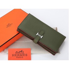 Hermes Dogon Togo Originální Telecí Kůže Bearn Japonaise Bi-Fold Peněženka Olive