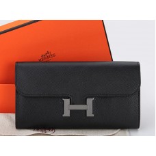 Hermes Epsom Original Calfskin Constance Dlouhá Peněženka Černá