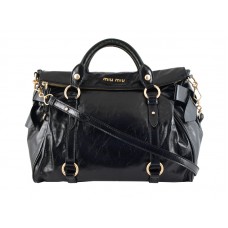 Miu Miu Shinny Leather Velká Bostonská Taška Černá