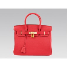 Hermes Birkin 30cm Clemence Rouge Vif se zlatým kováním