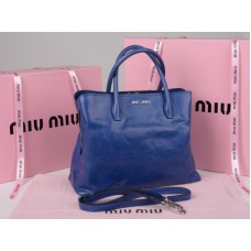 Kožená kabelka Miu Miu Glazed Tote modrá