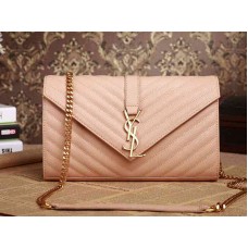 YSL Střední monogramová brašna z tmavě béžové kůže s látkou a texturou Poudre