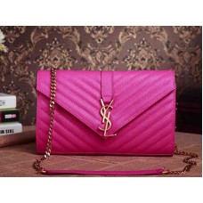 Rtěnka YSL Medium Monogram Satchel Lipstick Fuchsia Grain Poudre Textured Matelasse Leather