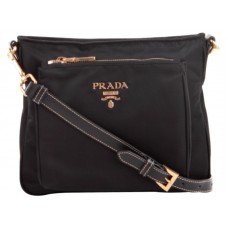 Prada Tessuto Saffian Nylon s koženou crossbody taškou přes rameno černá