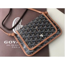 Peněženka Goyard Goyardine Plumet Crossbody černá s hnědým koženým lemováním