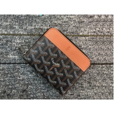 Malá peněženka Goyard Chevron na zip, černá s hnědým koženým lemováním