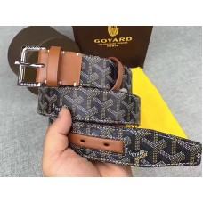 Kožený opasek Goyard Chevron Goyardine černý s hnědým koženým lemováním