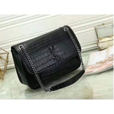 Saint Laurent Niki Medium v reliéfní krokodílí černé barvě