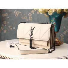 Saint Lauren Jamie Medium Carré Rive v krémové barvě s jelení kůží