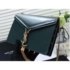 Kabelka s monogramem Saint Laurent Cassandra s přezkou z telecí kůže zelená