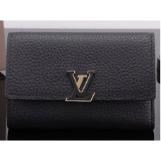 Kožená kompaktní peněženka Louis Vuitton Taurillon Capucines černá m62157