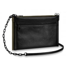 Louis Vuitton Monogram Shadow kožená plochá kabelka přes rameno černá m44635